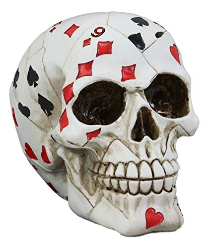 Ebros Gift Gambling Poker Cards Casino Royale Skull Figurine Halloween Sugar Skulls Ossuary Macabre Collectible Sculpture Skeleton Head Cranium Skulls Decor Desktop Table Or Shelf Decorative