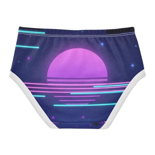 Retro Neon Purple Gradient Sun Toddler Girl Undies, Girls' Cotton Brief Underwear, 2T–8 Years2