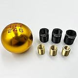 XRMXF Aluminum Manual Shift Knob 6 Speed Short Throw Shifter M14x1.5 M12x1.5 M12x1.25 M10x1.5 M10x1.25 M8x1.25 Adapter Thread Short Shifter Reverse on Top Left (Gold)