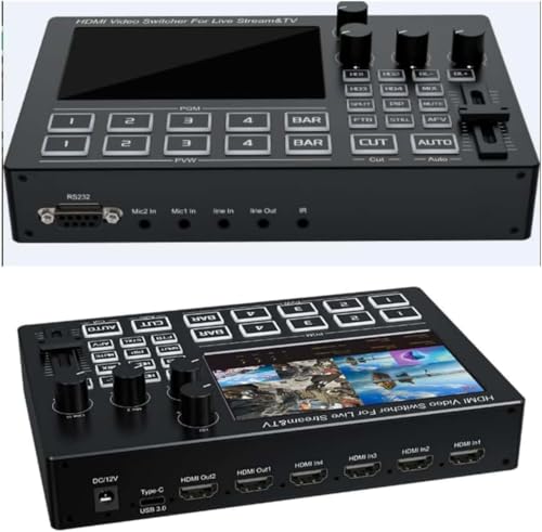 Image of MICROWARE 4 Way HDMI Video Switcher for Live Streaming Built-in 5-inch Screen 4 HDMI Input to 2 Output 1920X1080@60Hz and Support HDCP1.4 Standard