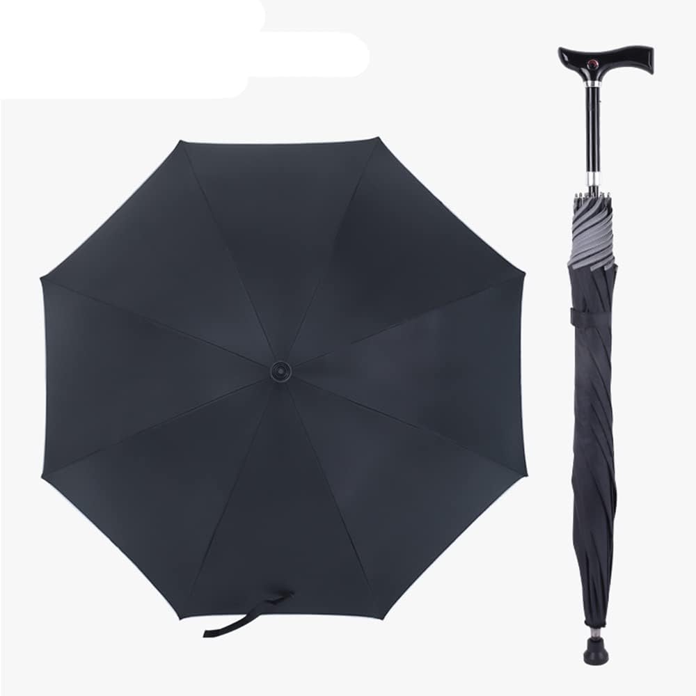 Lightweight Sunshade Umbrella Adjustable Non-Slip Walking Sticks Windproof UV Protection Outdoor Rain & Shine Umbrella,Black