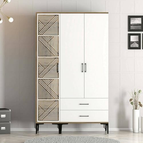 Guardaroba 3 Ante Avior Mobile Camera da Letto Cabina Armadio portabiti Appendiabiti 120x48h201 cm e noce bianco