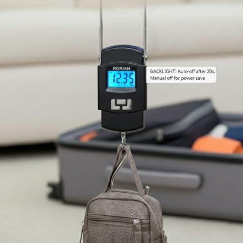 Image of RORIAN Electric Portable Digital Hanging Scale - 110lb /50kg High Precision Portable Hook Scale with Backlit LCD for Travel and Home - Multi-Purpose Use (Black S1) (3 Months Warranty)