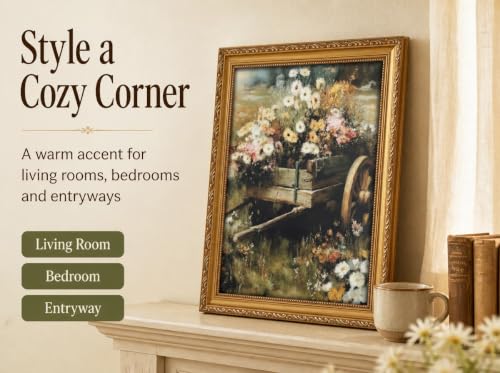ApexBlume Vintage Wildflower Wooden Cart Framed Wall Art - image 5