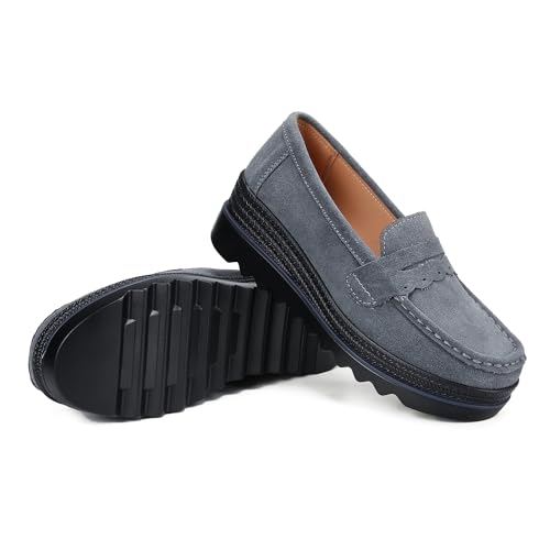 Image of Ruiatoo Women's Slip-On Platform Loafers Suede Wedge Mocs Low-Top Lightweight Casual Office, Travel, Daily Walking Shoes