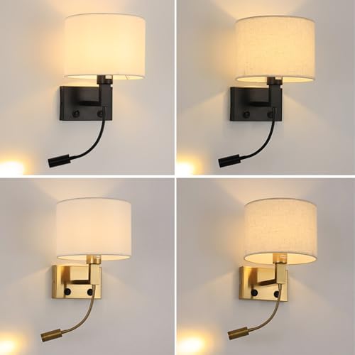 Ángulo ajustable 360° en aplique de pared E27 con interruptor y pantalla textil 5