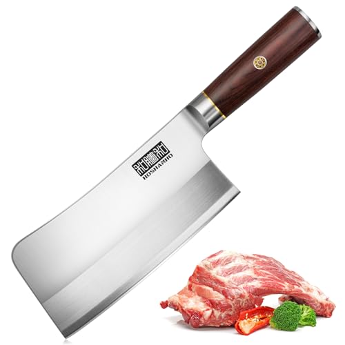 HOSHANHO Meat Cleaver Knife for Meat Cutting, Powder Steel and High Carbon Steel Butcher Cleaver Knife, Chinese Cleaver with Ergonomic Wooden Handle for Home Kitchen and Restaurant