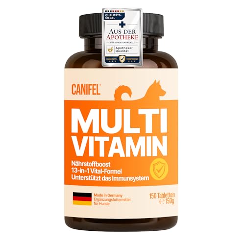 Vitamine für Hunde, mit Vitamin B Komplex, Biotin Hunde hochdosiert, Vitamin C, E & Folsäure, Bierhefe Tabletten für Hund, Apotheker Rezeptur, Made in Germany, 150 Stück