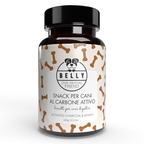 Belly® Snack Digestivi per Cani - Biscotti Naturali con Carbone Attivo, Avena e Fibre di Alfafa - Aiutano la Digestione, Riducono Gas e Gonfiore - Croccanti, Gustosi e Facili da Digerire (100g)
