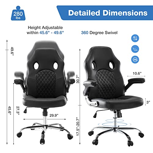 Jhk Gaming Chair Ergonomic Office Chair, Pu Leather Gamer Chair With Padded Flip-Up Armrests And Lumbar Support, Height Adjustable Computer Desk Chair Pc Gaming Chair For Adults Teens, Black #TOP2