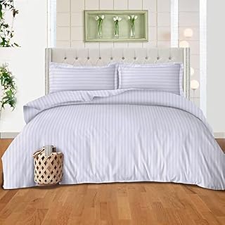 MIA we dress your home Hotel Quality Super King Bedding Duvet Set 300 TC - Soft White Stripes Bedding Duvet Quilt Covers S.King Size with 2 Pillowcases