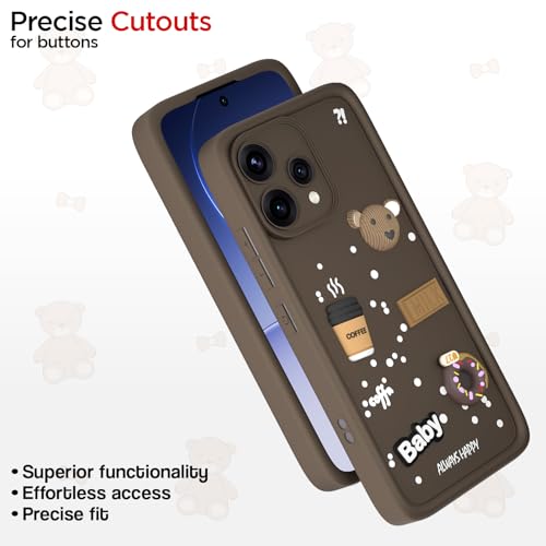 Image of Pikkme Back Cover for Oppo Reno 15C 5G | 3D Bear Silicone Cute & Fun Coffee Cartoon | Full Body Protection Bumper Case (Brown)
