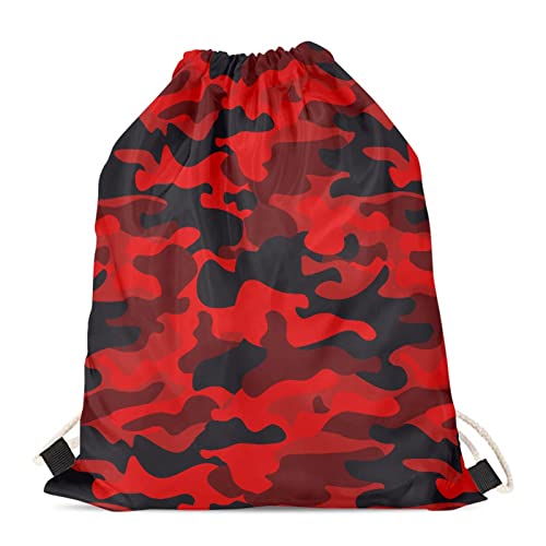Wanyint Sac à dos de sport avec cordon de serrage pour homme et femme, Camouflage rouge., M/L Cover