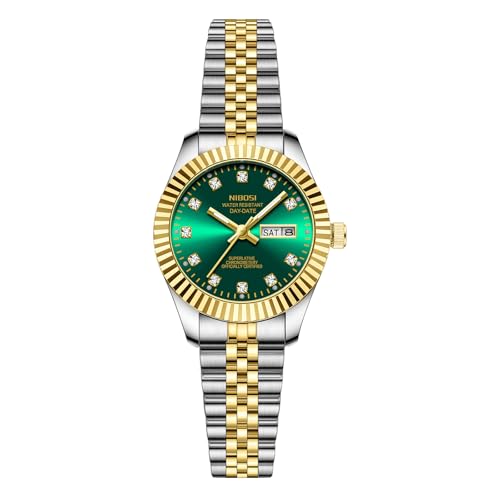 Image of NIBOSI Watches for Woman Analog Quartz Stainless Steel Diamond Rose Gold Green Small Dial Women Watches Classic Wrist Watch Date Waterproof