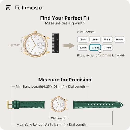 Image of Fullmosa 22mm Quick Release Leather Watch Band for Garmin Samsung Galaxy | Strap for Garmin Vivoactive 4 45mm,Garmin Venu 4(45mm) /Venu 3 /Venu 2,Samsung Galaxy Women Men, Dark Green&Golden Buckle