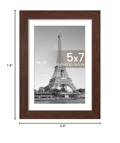 Image of upsimples 5x7 Picture Frame, Display Pictures 4x6 with Mat or 5 x 7 Without, Wall Hanging Photo Frames, Brown, 1 Pack