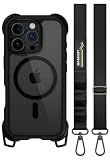 【MagEasy】 iPhone 16 Pro 対応 ケース ショルダー ストラップ 付き クリア MagSafe 対応 耐衝撃 MIL規格 マグセーフ スマホケース [ iPhone16Pro アイフォン 16 プロ 対応 ] Odyssey +Strap M レザーブラック(カメラコントロール対応)