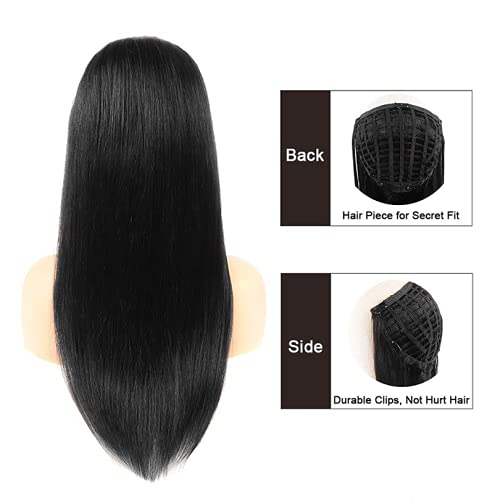 14-30 Inch Half Wig With Clip in Hair Extensions Brazilian Remy Straight Hair 180 Full Density 3/4 Half Wig Human Hair Black Brown Color (28inch 180% Density, #2(Darkest Brown))