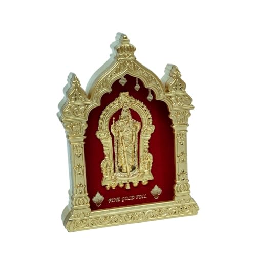Image of EKA Temple Series Tiruchendur Murugan Swami Table Top Premium Gold Foil Artwork with Metal Stand | Sacred Murugan Temple-Inspired Spiritual Decor for Home, Office & Pooja Space