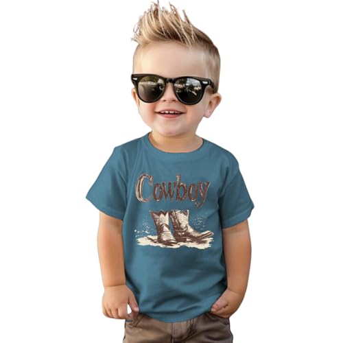 Toddler Boy Cowboy Shirt Retro Western Boots Tshirt Baby Boys Western Rodeo Outfits Short Sleeve Summer Tee Tops