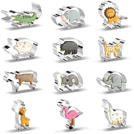 Animal Cookie Cutters for Kids, Safari Zoo Animals 12 PCS Cookie Cutters Set with Lion, Giraffe, Hippo, Panda, Koala, Elephant, Dog, Crocodile, Flamingo etc. (Gift Box)
