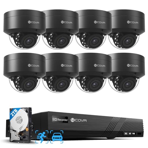 4COVR 8 Camera Security System, 8X 5MP IK10 Vandal-Proof IP67 Dome PoE IP Camera with Audio, 8 Channel NVR 2TB HDD, AI Human Vehicle Detection & IR Night Vision, 24/7 Home Recording, LY54AB5