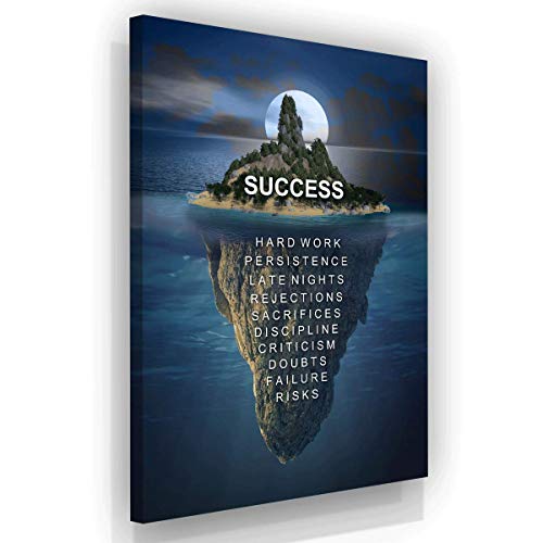 Island Success Canvas Print Motivational Office Decor Modern Art Night House Iceberg Motivation Hustle Entrepreneur Inspirational Pop Arts (40" x 30")