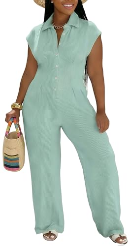 Sexy Jumpsuits for Women Party Club Night Button Up High Waisted Pants Rompers Club Jumpsuits Plus Size Bean Green L