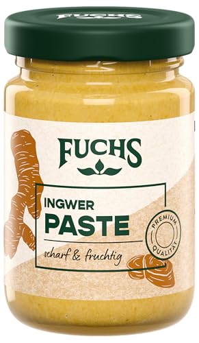Fuchs Gewürze - Ingwerpaste | Scharf-fruchtige Würzpaste mit natürlichen Zutaten, mit 79 % Ingwer | Ideal zu Curry-Gerichten | 100 g in wiederverschließbarem Glas