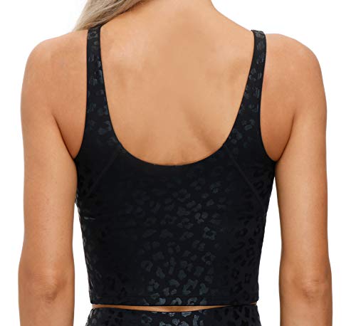The Gym People Womens Leopard Longline Sports Bra Wirefree Padded Medium Support Yoga Bras Gym Running Workout Tank Tops (Black Leopard, Medium) #TOP4
