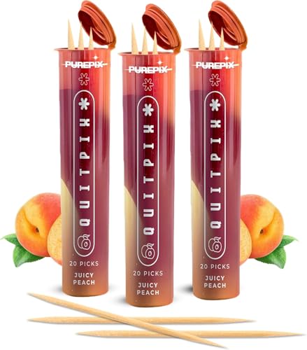 PurePix QuitPix Juicy Peach Flavored Toothpicks, 3-Pack, 60 Count