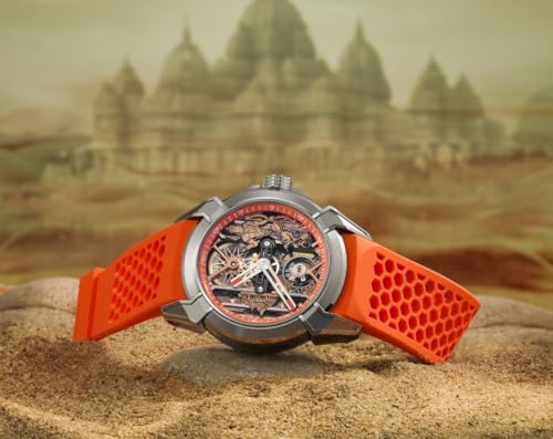 Image of Luxury Automatic Shree Ram Edition Watch for Men- Women Heavy Open Machine Design with Orange Straps, Shri Ram ji & Hanuman ji Artwork, Ayodhya Mandir Dial | Premium Devotional Wristwatch [41mm Bezel] 1Year warranty]