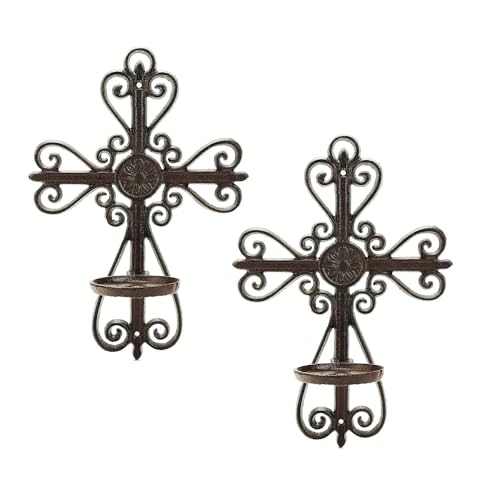 Sungmor Cast Iron Candle Sconces Set of 2, Decorative Wall Mounted Candle Holder, Vintage Cross Shape Home Candle Display Holder, Gothic Wall Sconce Kitchen Dining Living Room Patio Decor