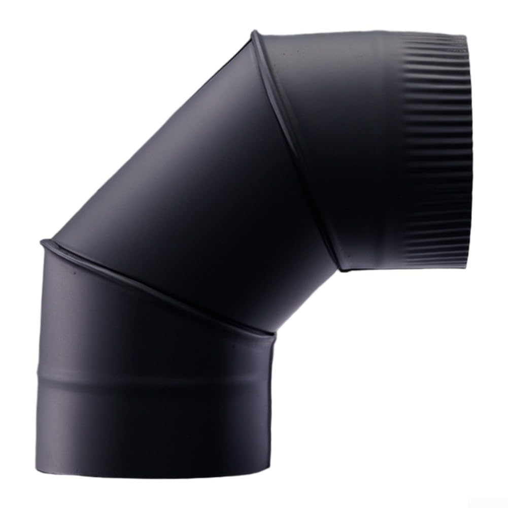 Tubo di scarico a 90 gradi, resistente al calore fino a 800 °C, per stufa a legna e camino, nero, saldato senza cuciture, resistente alla ruggine (200 mm, nero)