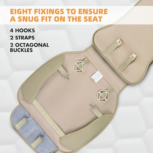 Elantrip Auto Car Seat Covers Leather Car Seat Protector for Women Airbag Compatible Diamond Pattern PU Seat Cover Universal Fitness 2PCs Beige - Thumbnail 5
