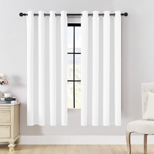 Image of HUTO Half Blackout Bedroom Window Curtains Drapes - Antique Copper Thermal Insulated Privacy Protect Curtains Drpaeries for Living Room, 2 Panels, 52 x 72 Inch, White