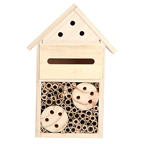 Tnfeeon Pollinator House Hotel for Garden, Candlenut Wood House to Attract Pollinators Outdoor Yard Decor Wooden Bee for Bees Beneficial Hanging (B-Type: Approx. 23x15.5x7cm / 9.1x6.1x2.8in)