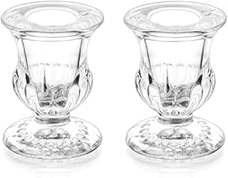 Romadedi Glass Taper Candle Holders - Clear Small Candlestick Holder Bulk, Thicker Glass Candle Sticks Set for Wedding Christmas Party Dining Table Table Centerpiece Decor, 2Pcs