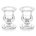 Romadedi Glass Taper Candle Holders - Clear Small Candlestick Holder Bulk, Thicker Glass Candle Sticks Set for Wedding Christmas Party Dining Table Table Centerpiece Decor, 2Pcs
