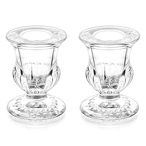 Romadedi Glass Taper Candle Holders – Clear Small Candlestick Holder Bulk, Thicker Glass Candle Sticks Set for Wedding Christmas Party Dining Table Table Centerpiece Decor, 2Pcs