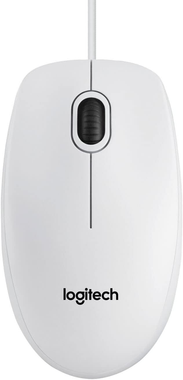 Logitech 910-003360 B100 Wired USB Mouse, 3-Buttons, Optical Tracking, Ambidextrous PC / Mac / Laptop - White