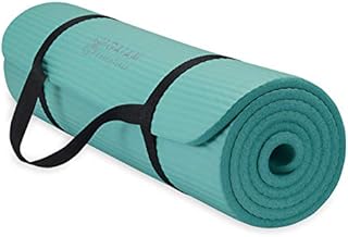 Gaiam Essentials Thick Yoga Mat Fitness & Exercise Mat With Easy-Cinch Carrier Strap, Teal, 72