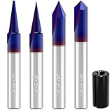 Engraving CNC Wood Carving Router Bit Set 1/4 Inch Shank 15°, 20°, 60°, 90° Engraving Bits with Nano Blue Coated, 2 Flutes Straight CNC V-bit Tungsten Steel Marking Conical Engraving Router Tool