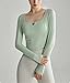 ZERAOKE Women’S Fall Winter Long Sleeve Yoga Top with Built-in Bra,Athletic Running Stretchy Gym Fitness Workout Shirt-Green-XL