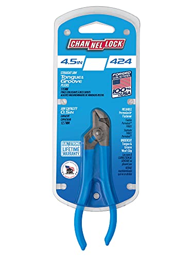 Channellock 424 Straight Jaw Tongue & Groove Pliers, 4.5-Inch | 1/2-Inch Jaw Capacity | 3 Adjustments | Forged High-Carbon U.s. Steel | 90° Teeth Grip In Both Directions | Made In Usa, Polished Steel #TOP2