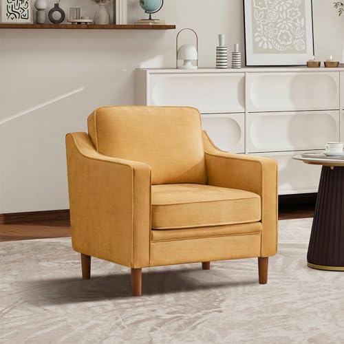 Image of Kingfun Accent Chair, Living Room Chairs, Mid Century Reading Armchair, Chenille with Solid Wood Foot, Upholstered Modern Decor for Bedroom, Apartment