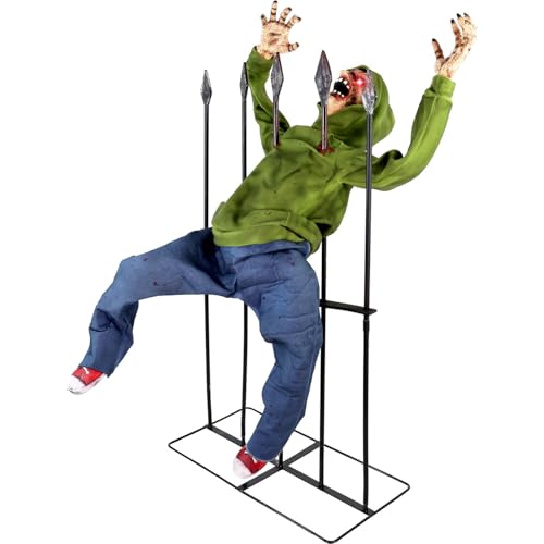 Haunted Hill Farm 4.4-Ft Animatronic Impaled Zombie, Halloween Animatronic, Creepy