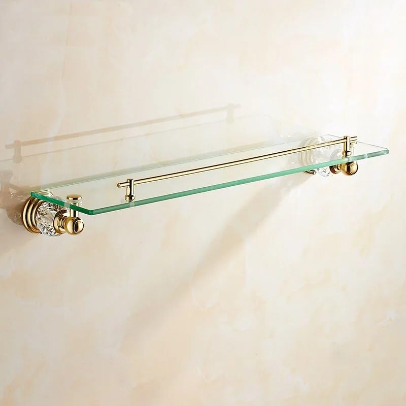 BAHELS Shower Caddy Crystal Golden Bathroom Shelf Bathroom Glass Shelf Towel Rack Dressing Table With Rod Bathroom Organizer
