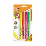 BIC, Marcatextos con Grip, Subraya Todo, Punta Cincel, Marking, Surtido de Colores Clásicos, 4 piezas