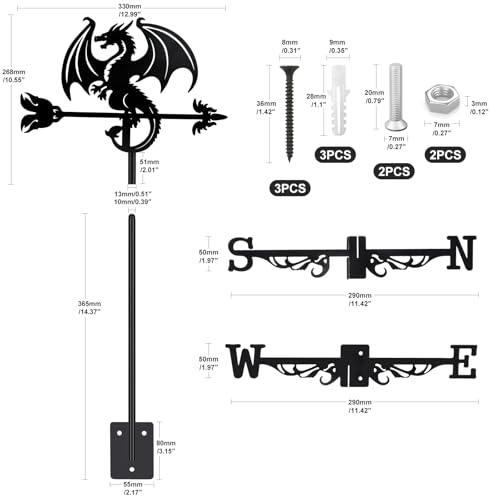 image for VESTCDF Dragon Wind Weathervanes Metal Weather Vane for Roof Mount Win